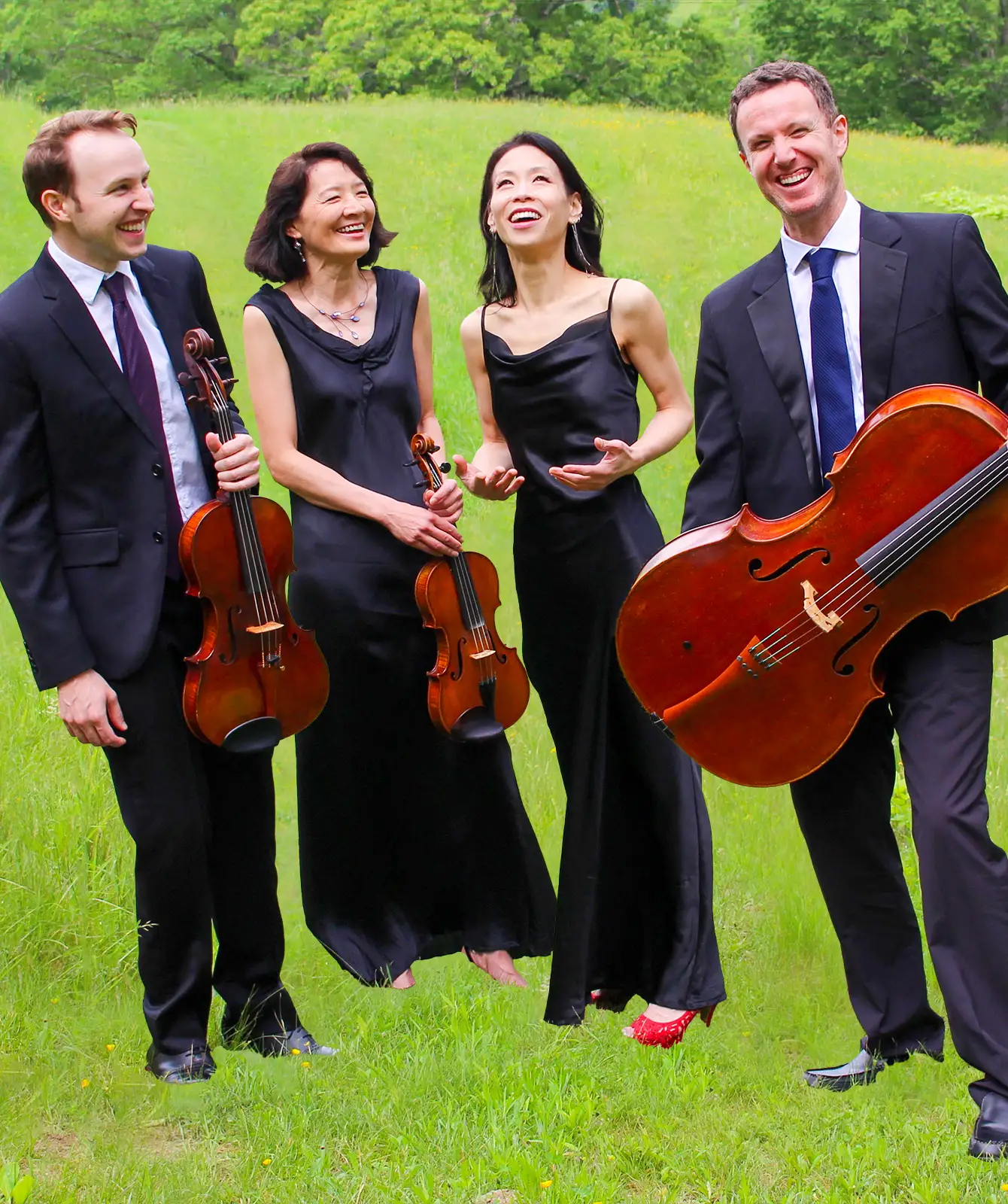 Garth Newel Piano Quartet, in a field